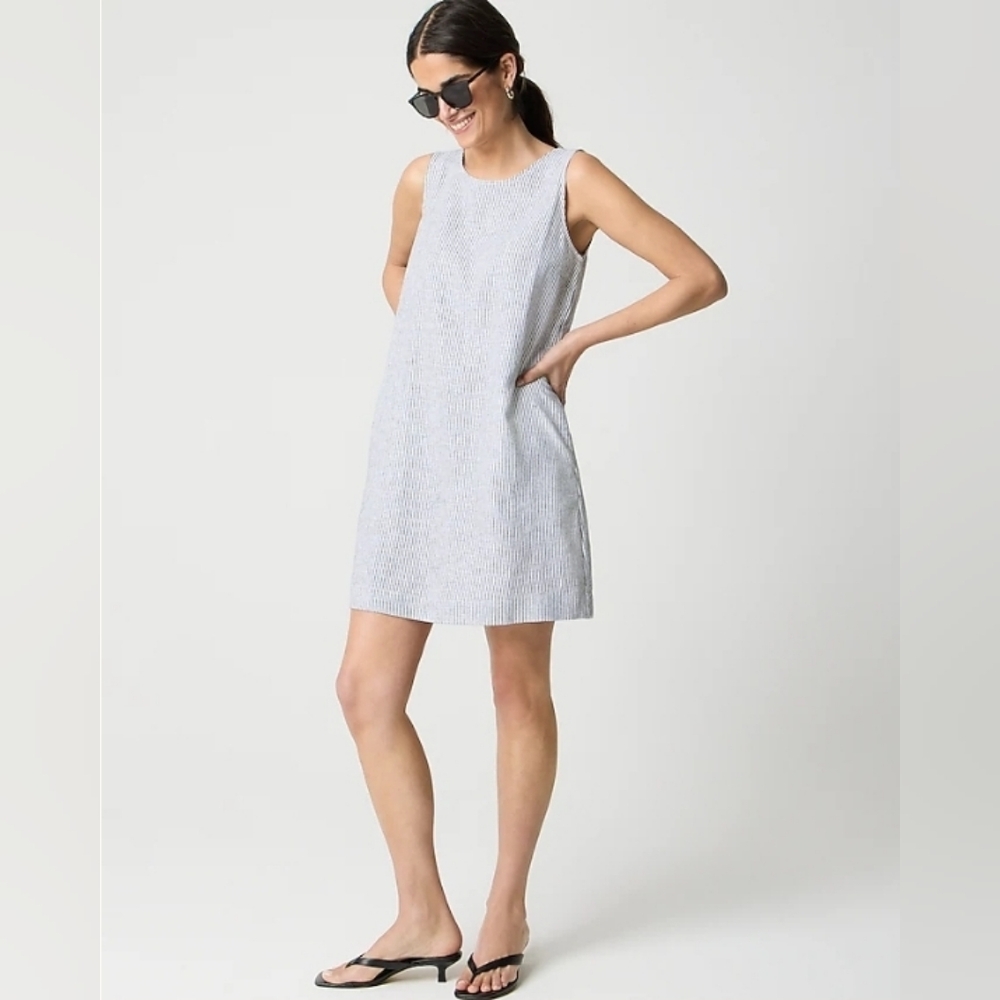 J. Crew Black and White Linen Blend Striped Dress
